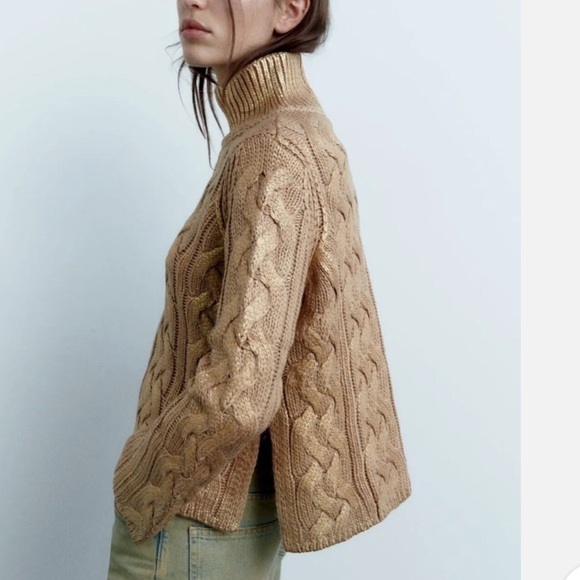 ZARA METALLIC GOLDEN SWEATER - Picture 2 of 7